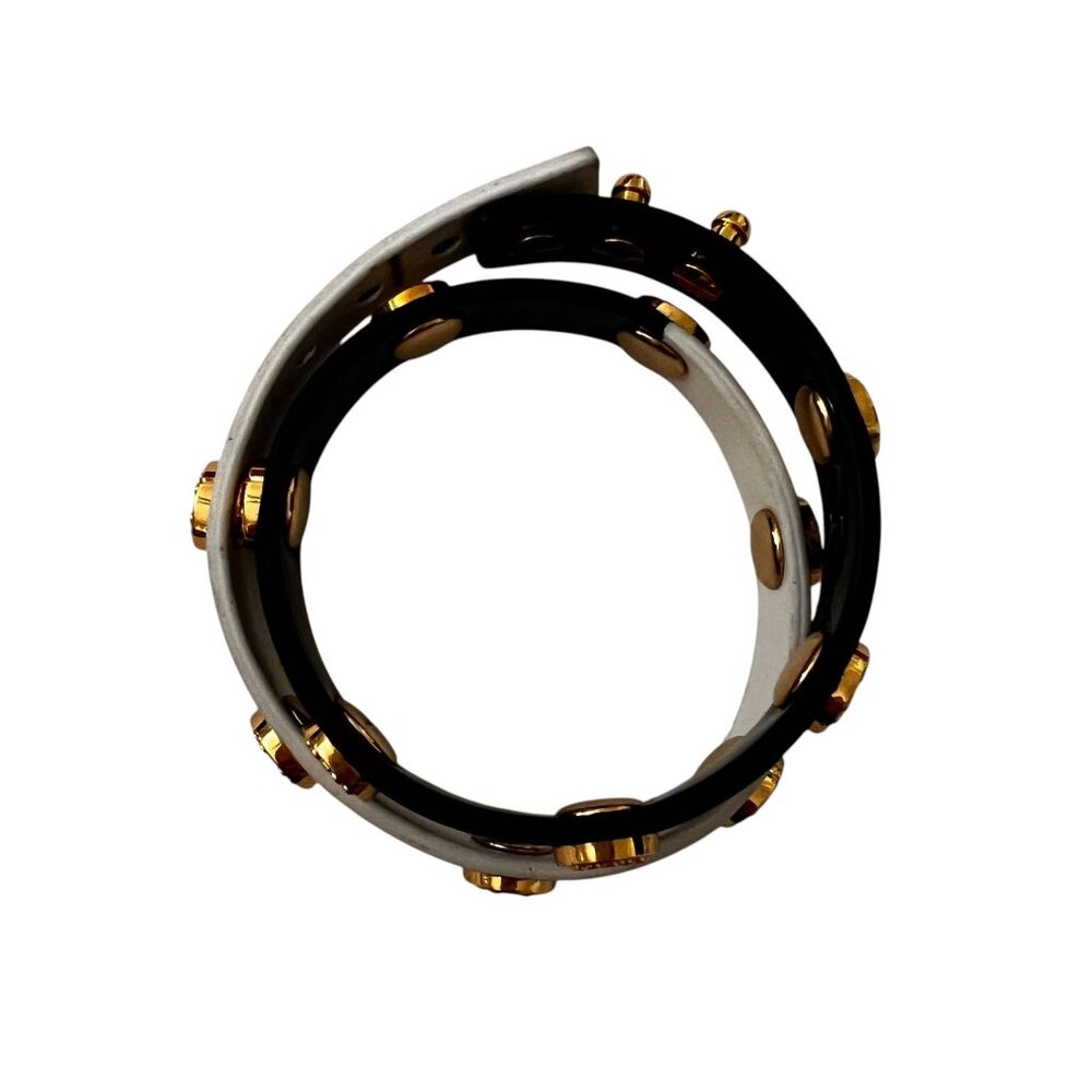 Rustic Cuff Meagan Genuine Leather Gold Studded Black White Wrap Bracelet - Picture 9 of 12